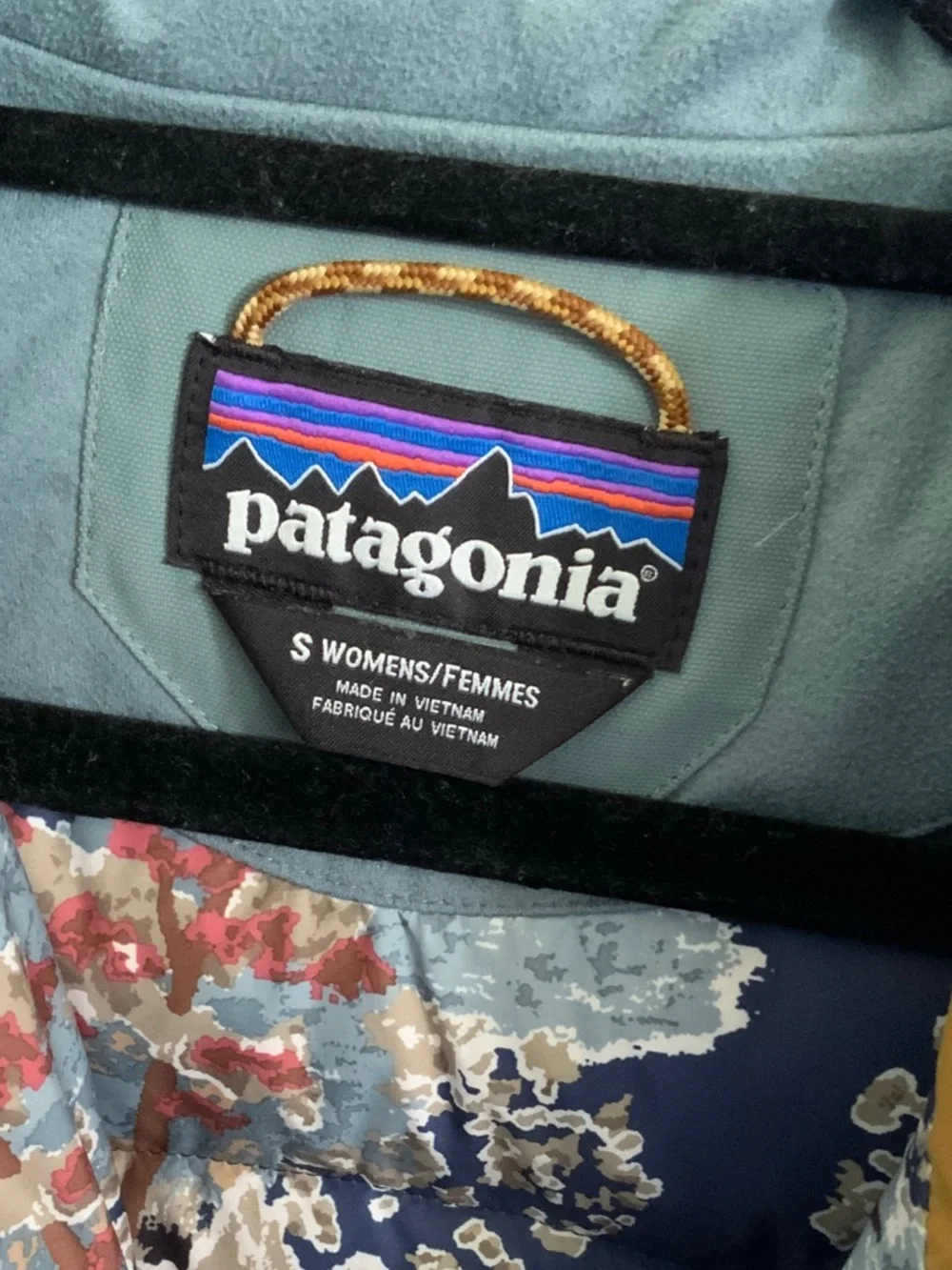 Patagonia Hooded Puffer Vest in Sky Blue and Mustard - Picture 2 of 3